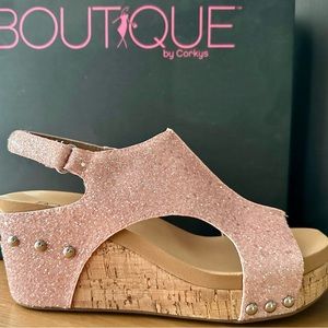 New Corky’s Pink Glitter Wedge